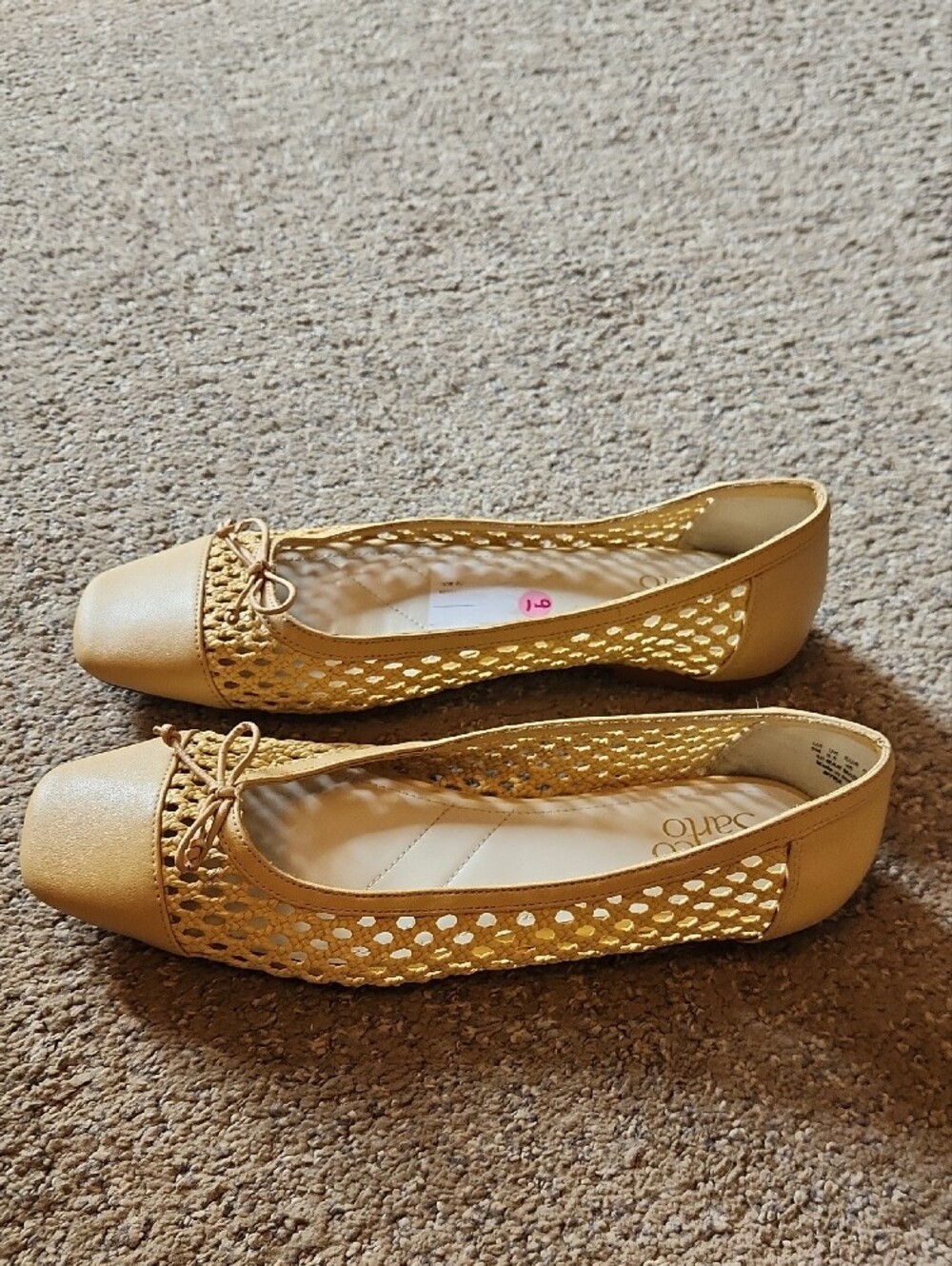 Franco Sarto Yellow Woven Square-Toe Ballet Flats with Bow - Picture 4 of 7
